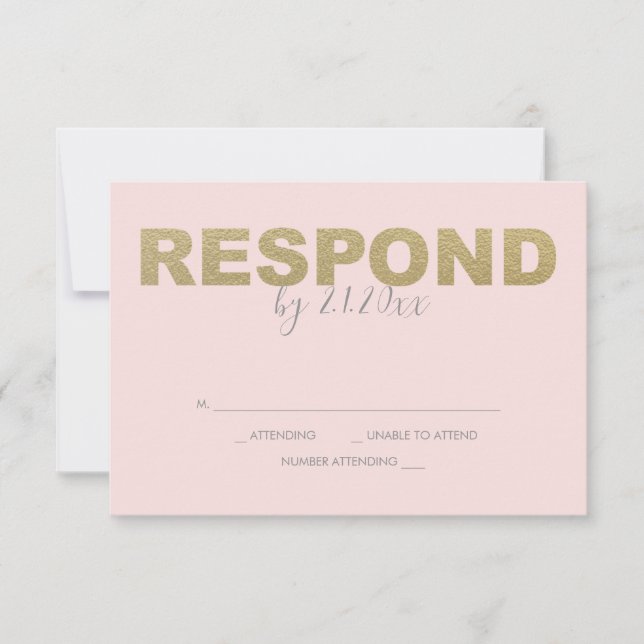 Cartes de réponse RSVP or faux et rose (Devant)