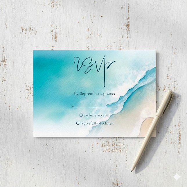 Cartes de réponse RSVP Serene Blue Ocean Beach (Serene Blue Ocean Beach RSVP ready to fill response Card.)