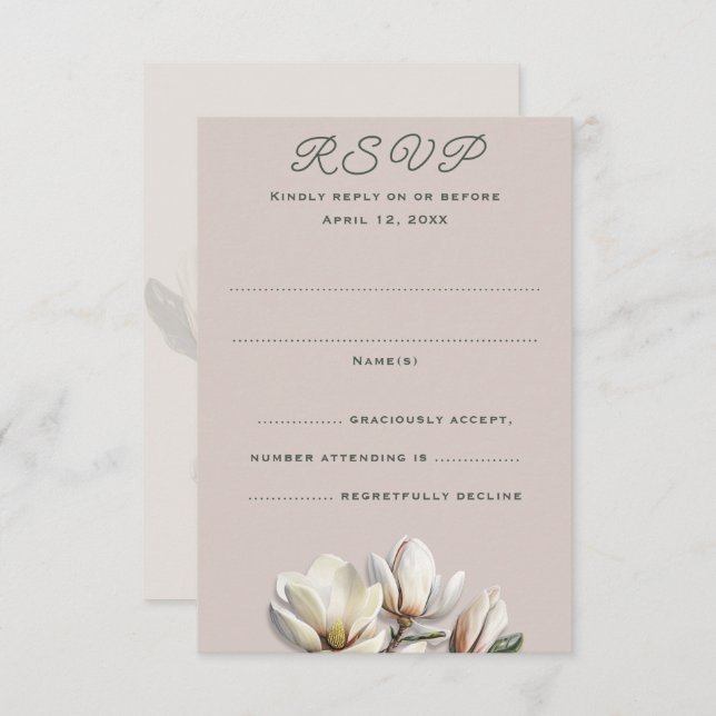 Cartes de réponse Verticale du Mariage Magnolia Su (Devant / Derrière)