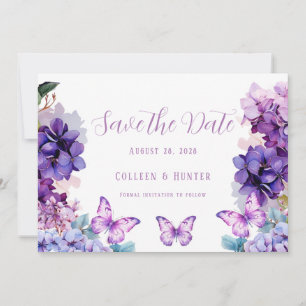 Cartes de Réservation Violet Hydrangea Papillon