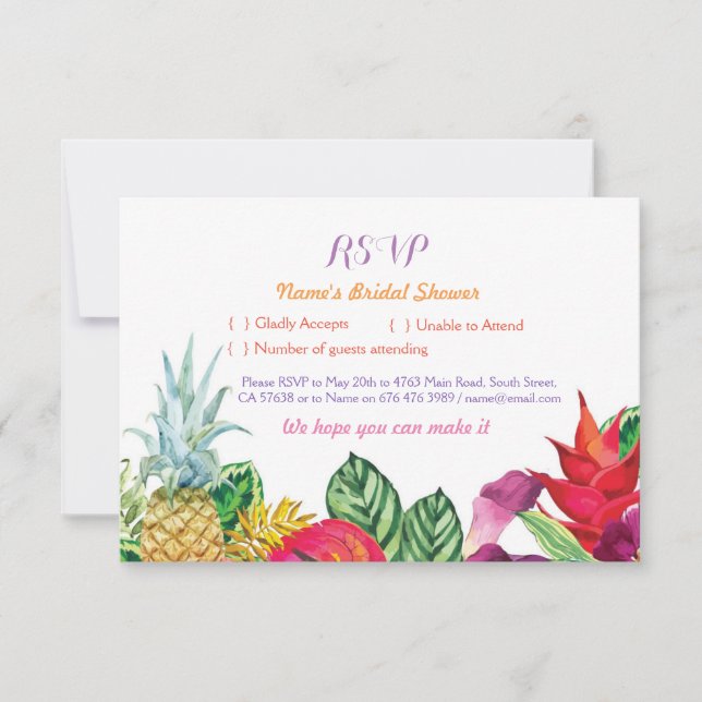 Cartes de RSVP pour Baby Shower Aloha Tropical Lua (Devant)
