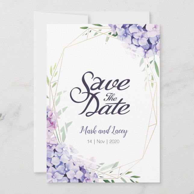 Cartes de sauvegarde de mariage aux hortensias aqu (Devant)
