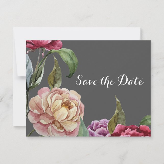Cartes de sauvegarde de mariage florales grises et (Devant)