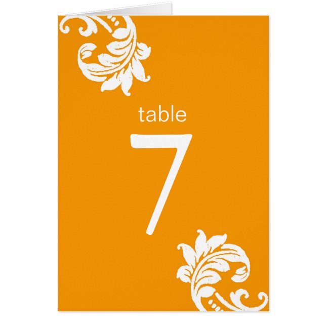 Cartes de siège de table en damas orange (Devant)