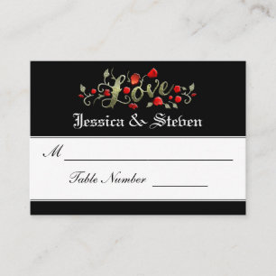 Cartes de siège mariage - LOVE Red Roses Correspon