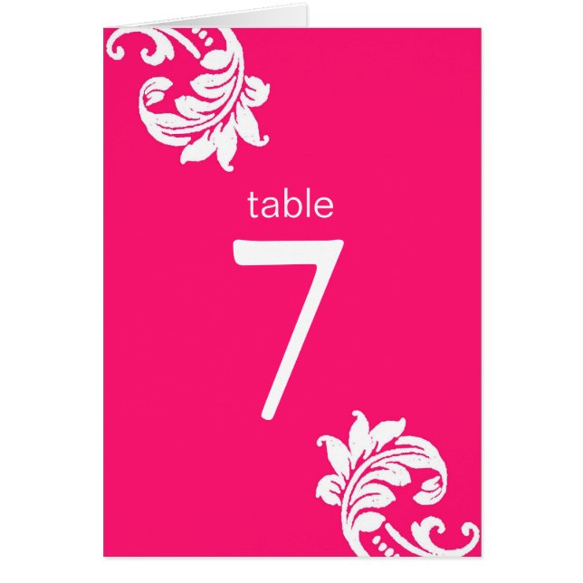 Cartes de siège pour table en damas rose chaud (Devant)