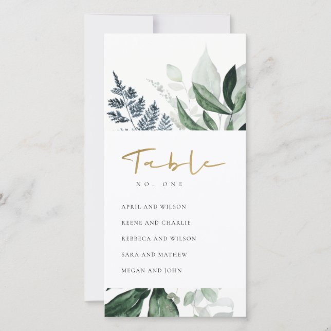 Cartes de sièges en feuillage vert Numéro du table (Devant)