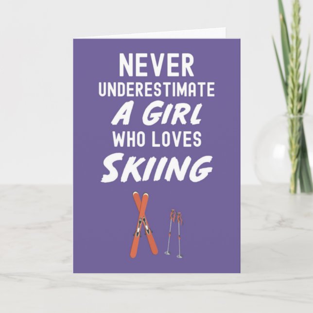 Cartes de ski roses mignonnes pour bébés filles en (Devant)