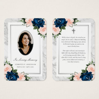 Cartes de souvenir florales bleues roses argentées