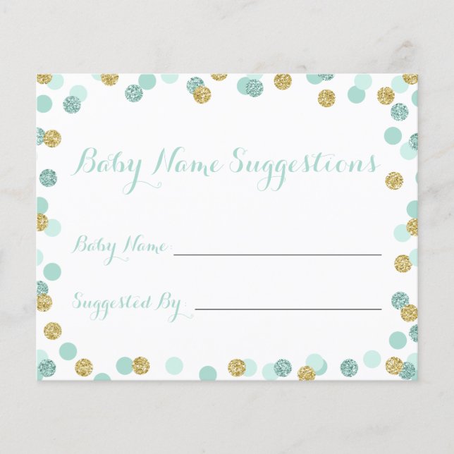 Cartes de suggestion de nom de Baby shower Mint et (Devant)