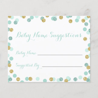 Cartes de suggestion de nom de Baby shower Mint et