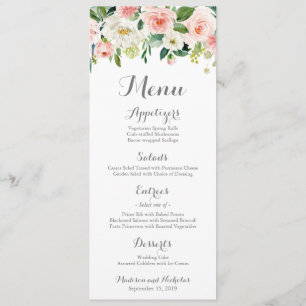 Cartes de support de menu de mariage de fleur rose