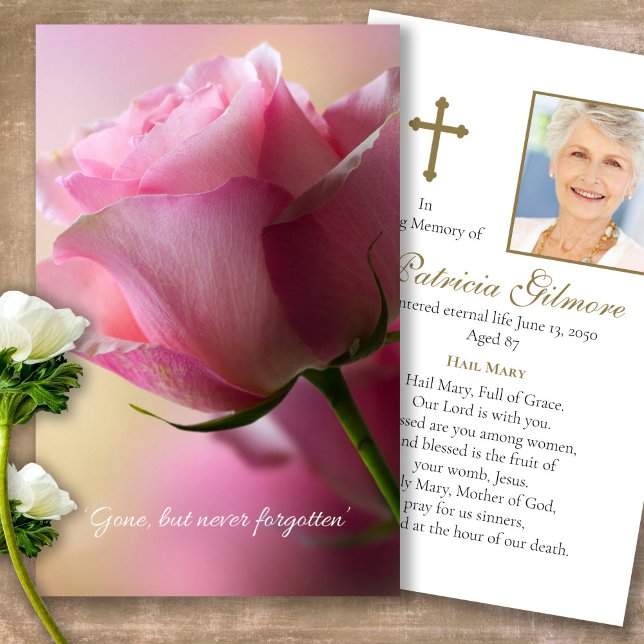 Cartes de Sympathie pour les funérailles roses (Forever in our hearts, celebration of life, in loving memory of, prayer cards for bereavement)