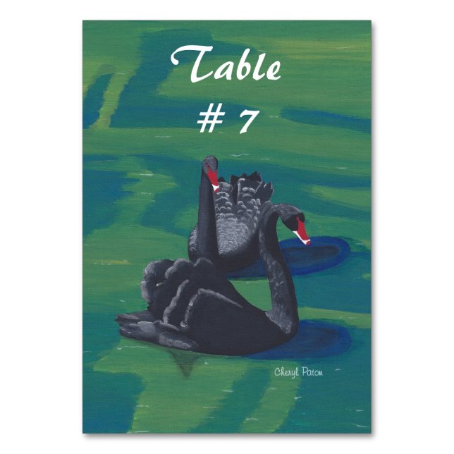 Cartes de table aux deux cygnes noirs nageant (Par défaut)