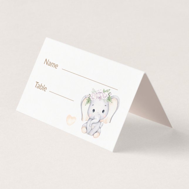 Cartes de table Baby shower bébé éléphant (Front)