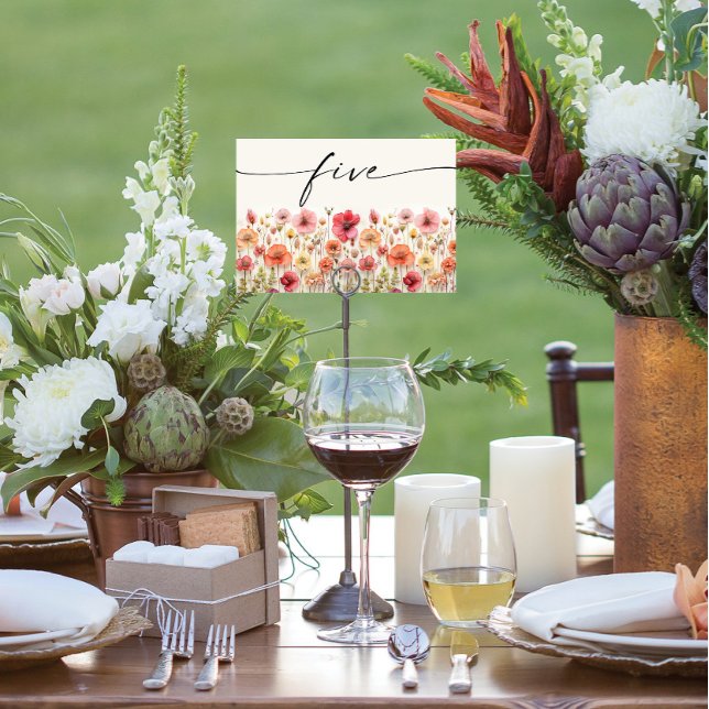 Cartes de table Boho fleur sauvage Numéro Cinq (Créateur téléchargé)