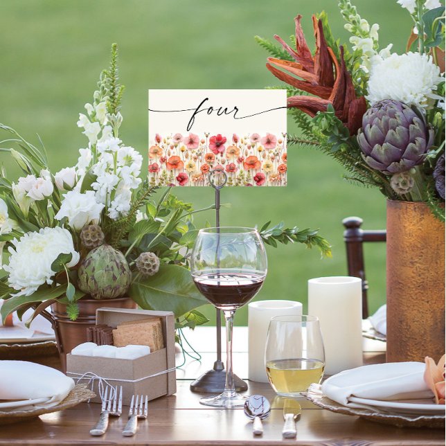 Cartes de table Boho fleur sauvage Numéro Quatre (Créateur téléchargé)