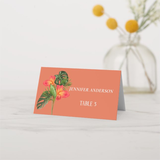 Cartes de table de mariage à fleur orange rustique (Devant)