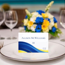 Cartes de Table de Mariage Bleu et Jaune avec Icôn