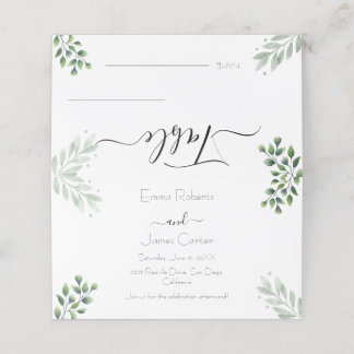 Cartes de table de mariage élégantes et minimalist