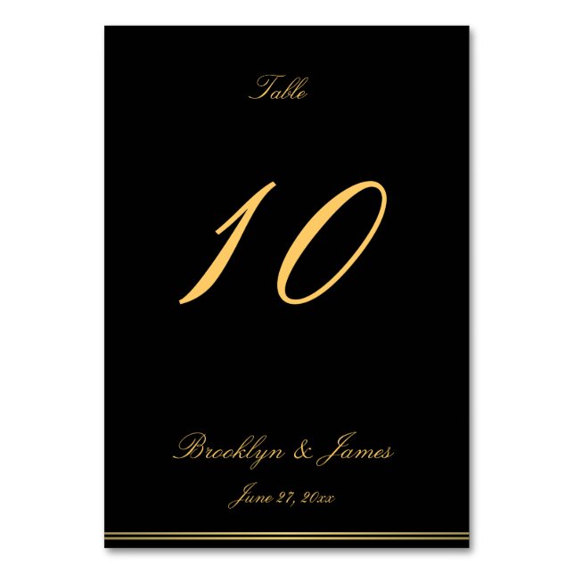 Cartes De Table De Mariage Élégantes Noir Et Or (Par défaut)