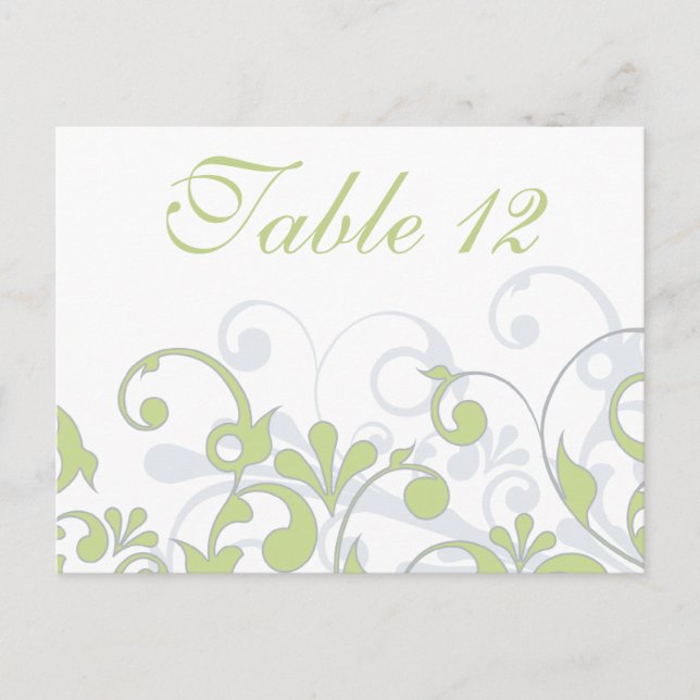 Cartes de table de Mariage vert, gris et blanc (Devant)