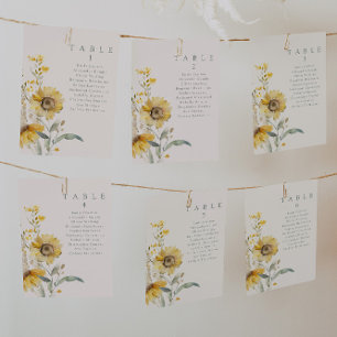 Cartes de table de tournesol de Mariage campagnard