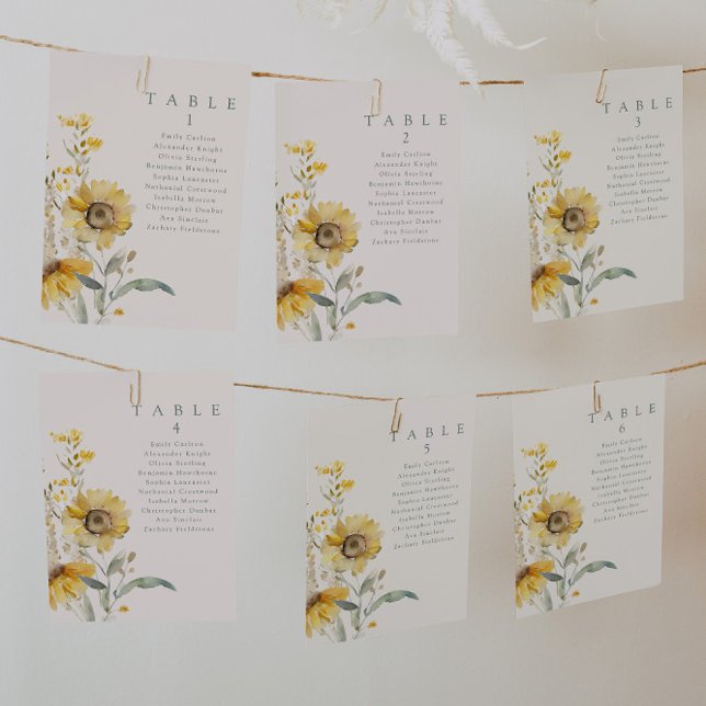 Cartes de table de tournesol de Mariage campagnard (Créateur téléchargé)