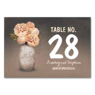 Cartes de table fleurs de pêcher en pot mason pein