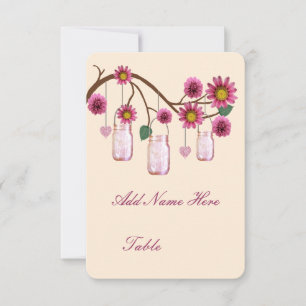 Cartes de Table Fleurs Roses en Pots Mason