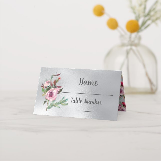 Cartes de table Floral Frosty Winter Rose mariage (Devant)