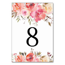 Cartes de table florales romantiques Numéros de ta