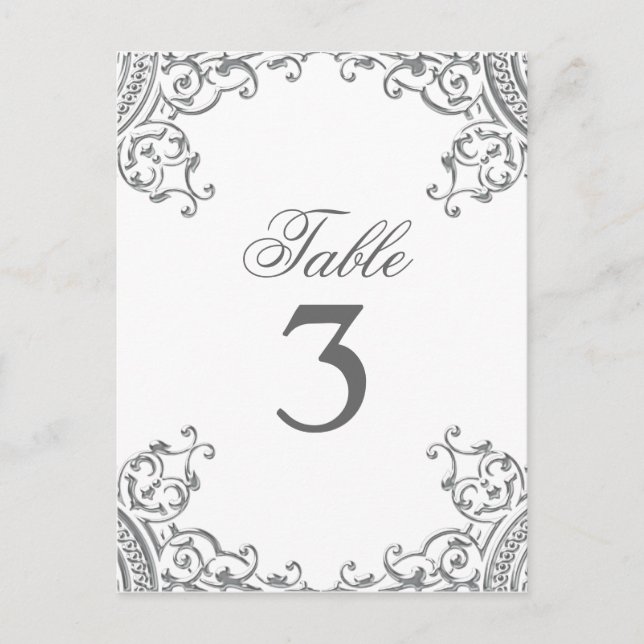 Cartes de table Mariage blanc argent élégant (Devant)