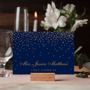 Cartes de Table Mariage Bleu Nuit et Paillettes Or