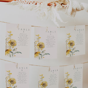 Cartes de table Mariage de tournesol