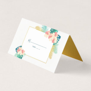Cartes de table Mariage d'Hibiscus Hawaïen or élég