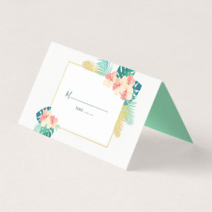 Cartes de table Mariage d'Hibiscus Hawaïen or élég