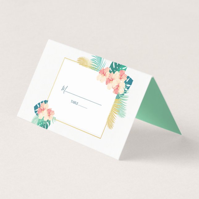 Cartes de table Mariage d'Hibiscus Hawaïen or élég (Devant)