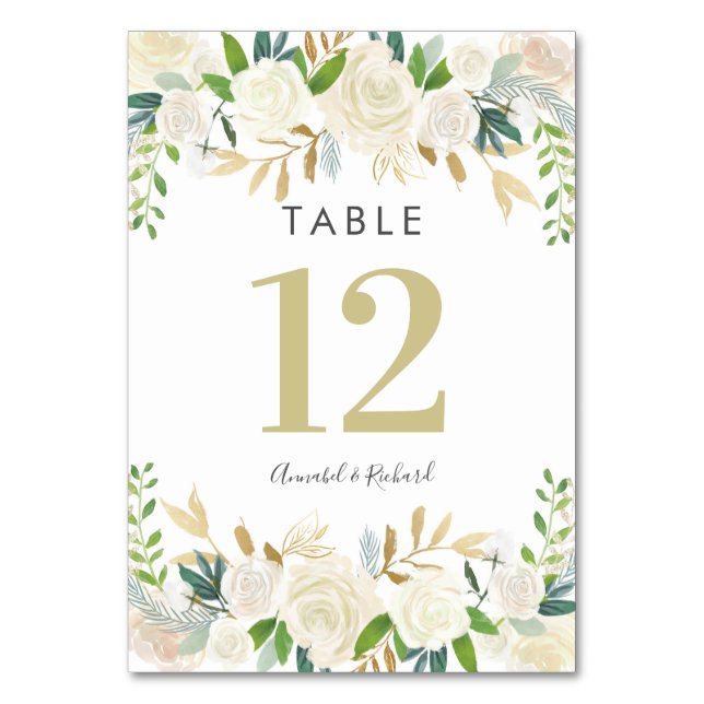 Cartes de table Mariage Floral Blanc & Or (Par défaut)