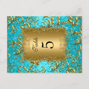 Cartes de table numéro de table en teal damassé