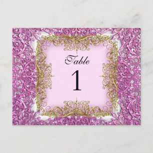 Cartes de table numérotées rose or