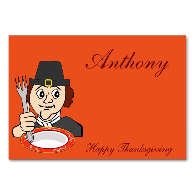 Cartes de table Orange Thanksgiving Pèlerin affamé (Devant)