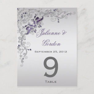 Cartes de table Ornat Purple Silver Floral Fils