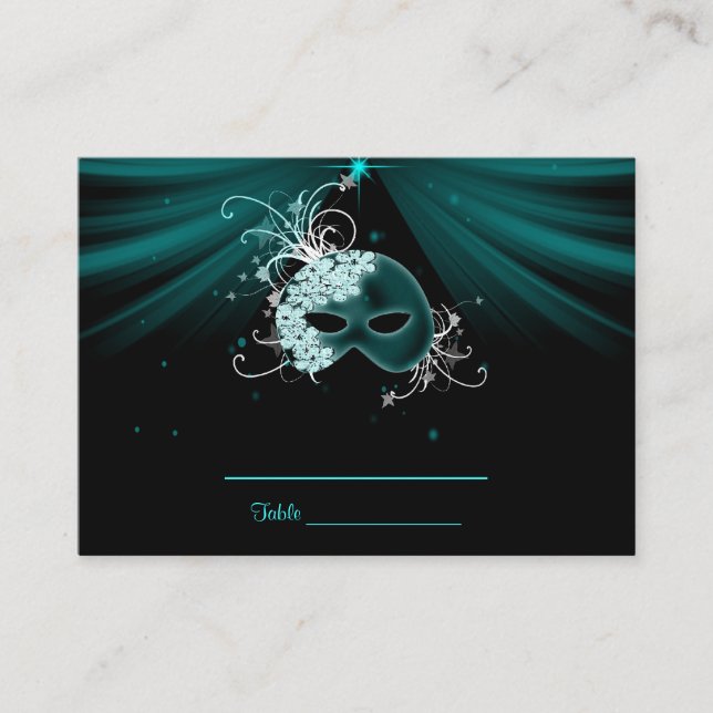 Cartes de table turquoise Blue Masquerade Party (Devant)