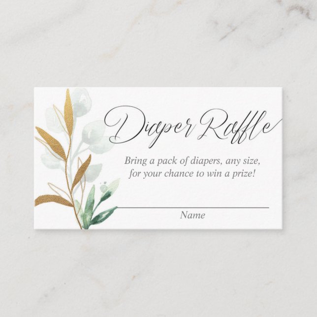 Cartes de tombola baby shower feuille en or vert (Devant)