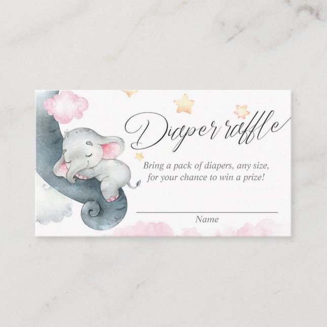 Cartes de tombola rose jaune pour bébé éléphant mi (Devant)