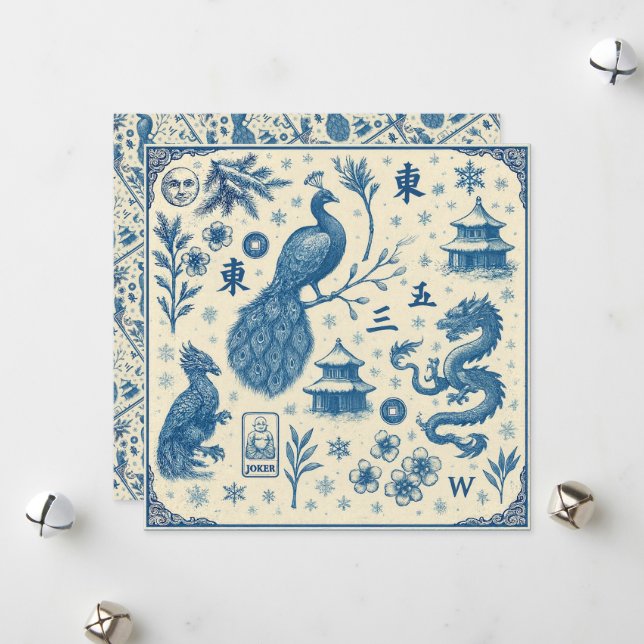 Cartes de vacances - Toile Mahjong - Recto Verso P (Devant/Arrière en situation)