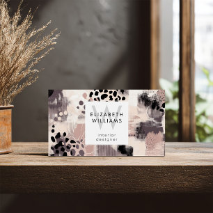 Cartes de visite abstraites monogramme noir rose p