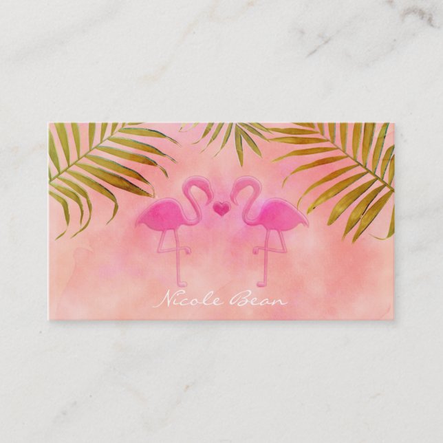 Cartes de visite aquarelle Deux Flamants Roses (Devant)