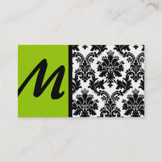 Cartes de visite Black Lime Green Damask